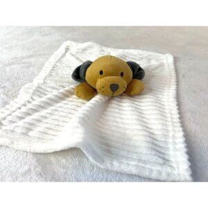 Modern Baby White Brown Gray Puppy Dog Security Blanket Lovey Ribbed Texture 14”
